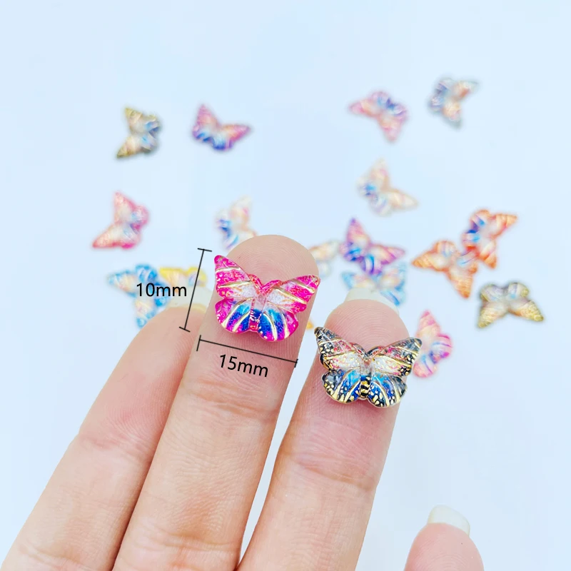 40 Pcs Resin Cute Cartoon Mini Colorful Beautiful Butterfly Flat Back Rhinestone Appliques DIY Wedding Scrapbook Craft F29