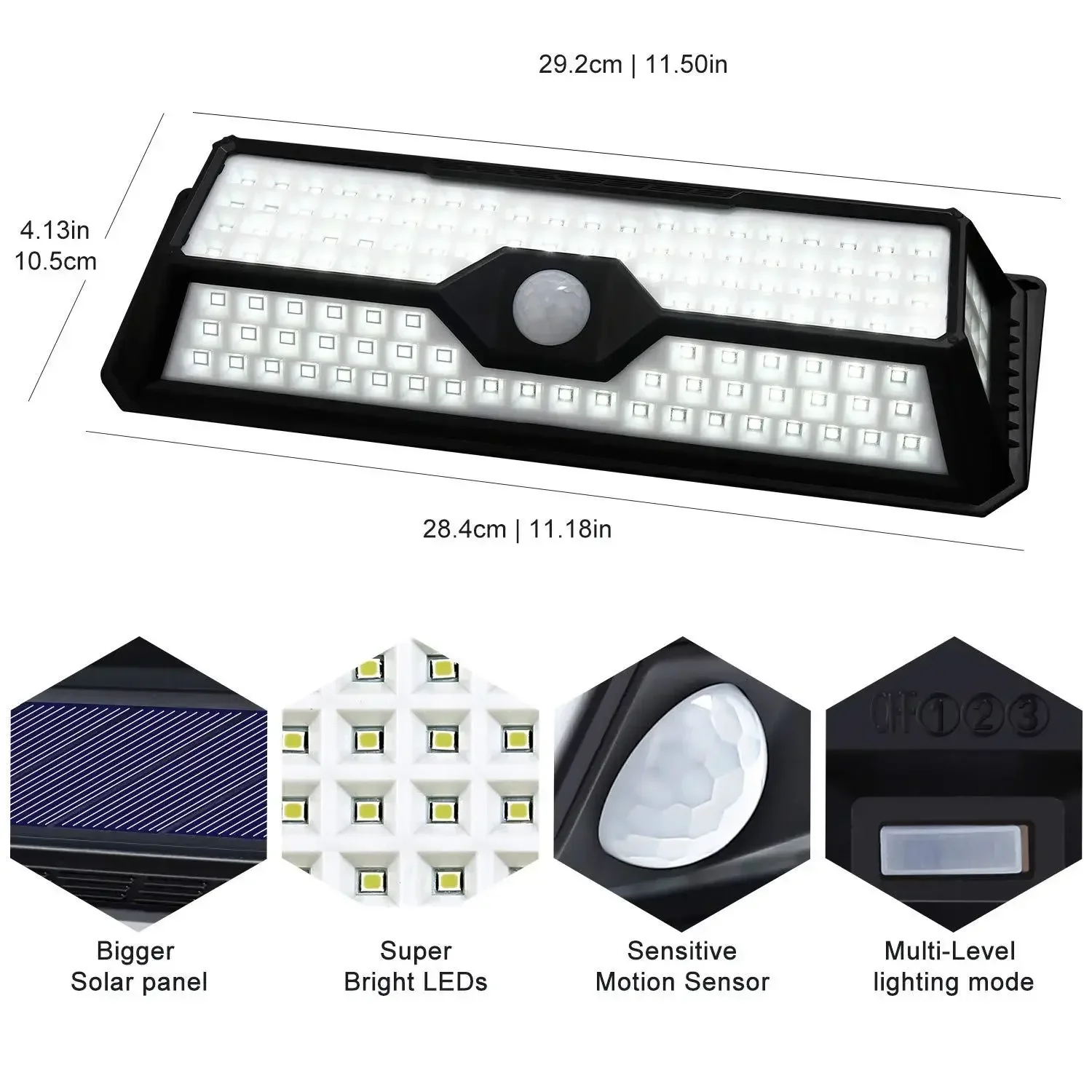 298LED Big Size Solar Lamp Motion Sensor Outdoor Wall lamp Garden Courtyard lighting 3 Modes Waterproof Solar Rechargeable 75㎡