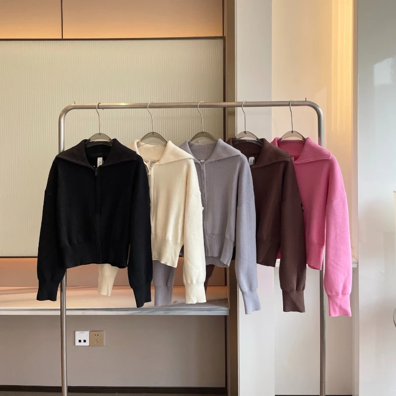 

Женская вязаная кофта на молнии, новый модный женский свитер с длинными рукавами, однотонное прямое пальто на весну и осень