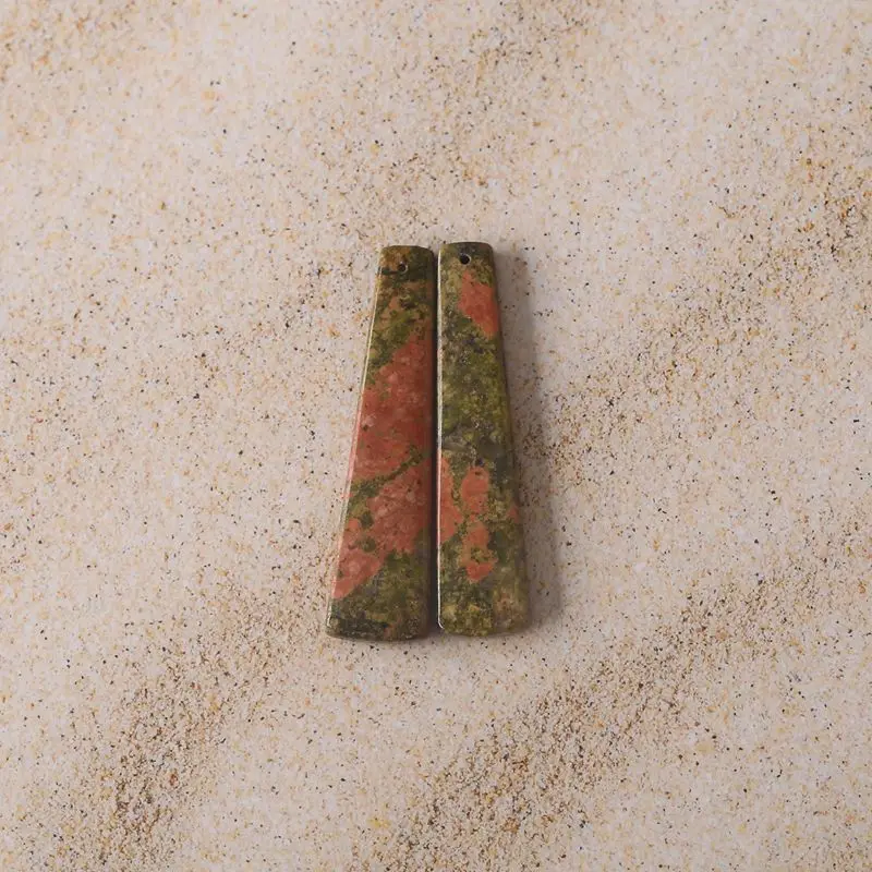 Unakite Jasper Tapered Bar Gem Pair Natural Red-Green Patterns Artisanal Jewelry Making Facets Rough Edges 47x12x4mm-8.4g