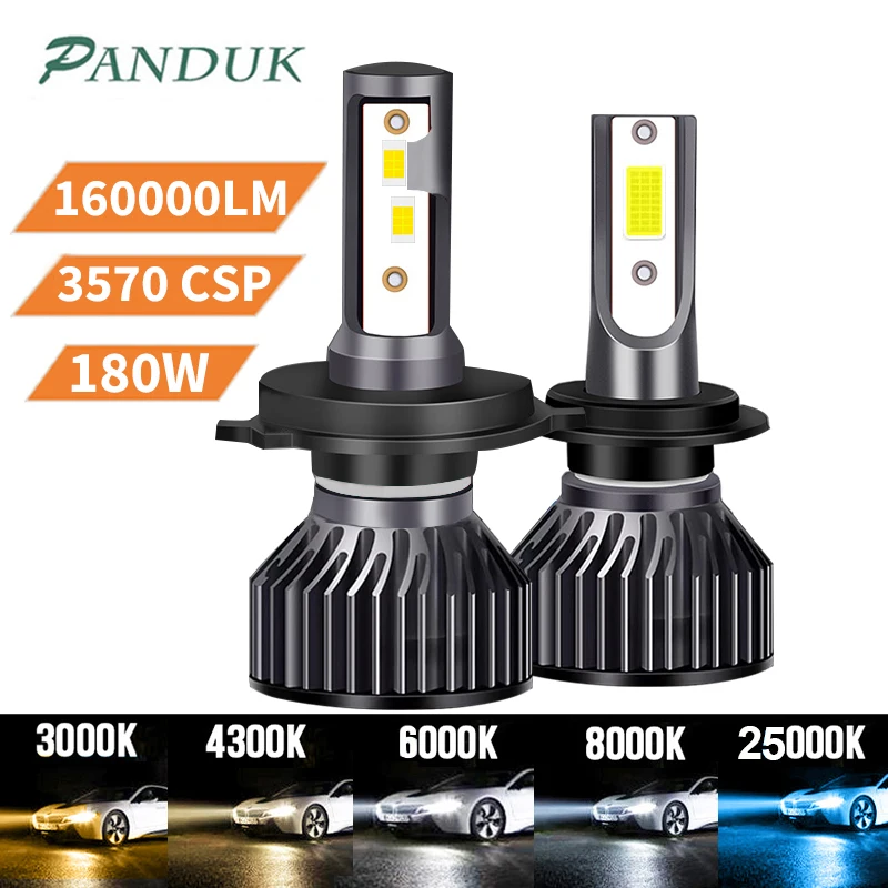 PANDUK H4 Led Headlight 160000LM 180W 3570 Chips H1 H7 LED Bulbs Turbo Lamps 4300K 6000K 8000K 80000LM 110W H8 H9 H11 Fog Lights