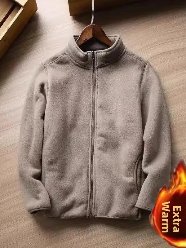 Men's Hoodie Jacket Thickened Double-sided Fleece Outerwear Autumn Winter Warm Zipper Closure Casual Fashion Standard Fit