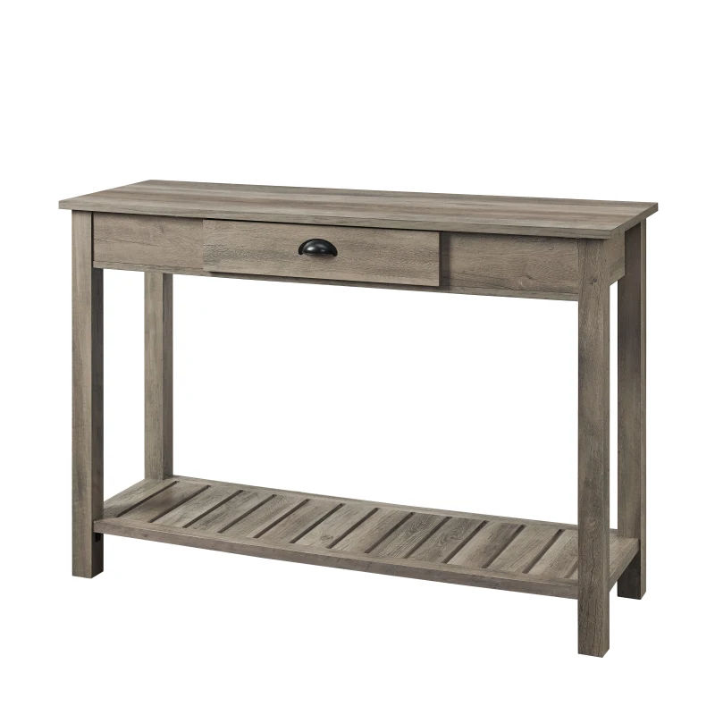 Modern Farmhouse 1-Drawer Entry Table with Slatted Lower Shelf - Grey Wash