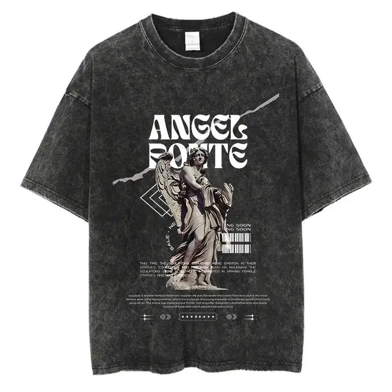 

New Men's Loose Comfortable Retro Washed Men's Patterned T-shirt Y2k Men's Short-sleeved T-shirt for Both Men and Women