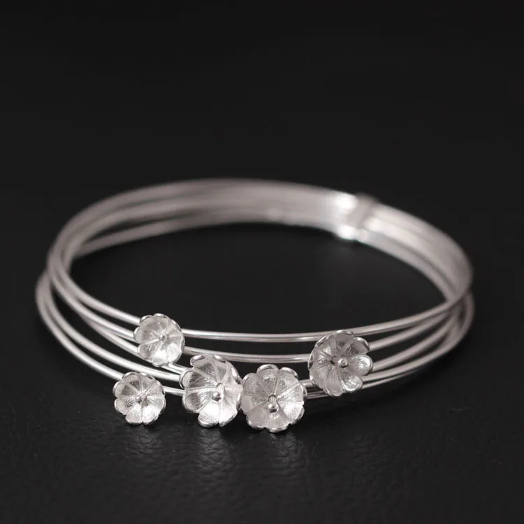 

Ювелирный браслет из серебра 925 пробы ручной работы, многослойный браслет с цветком сливы в стиле ретро, классический элегантный цветок