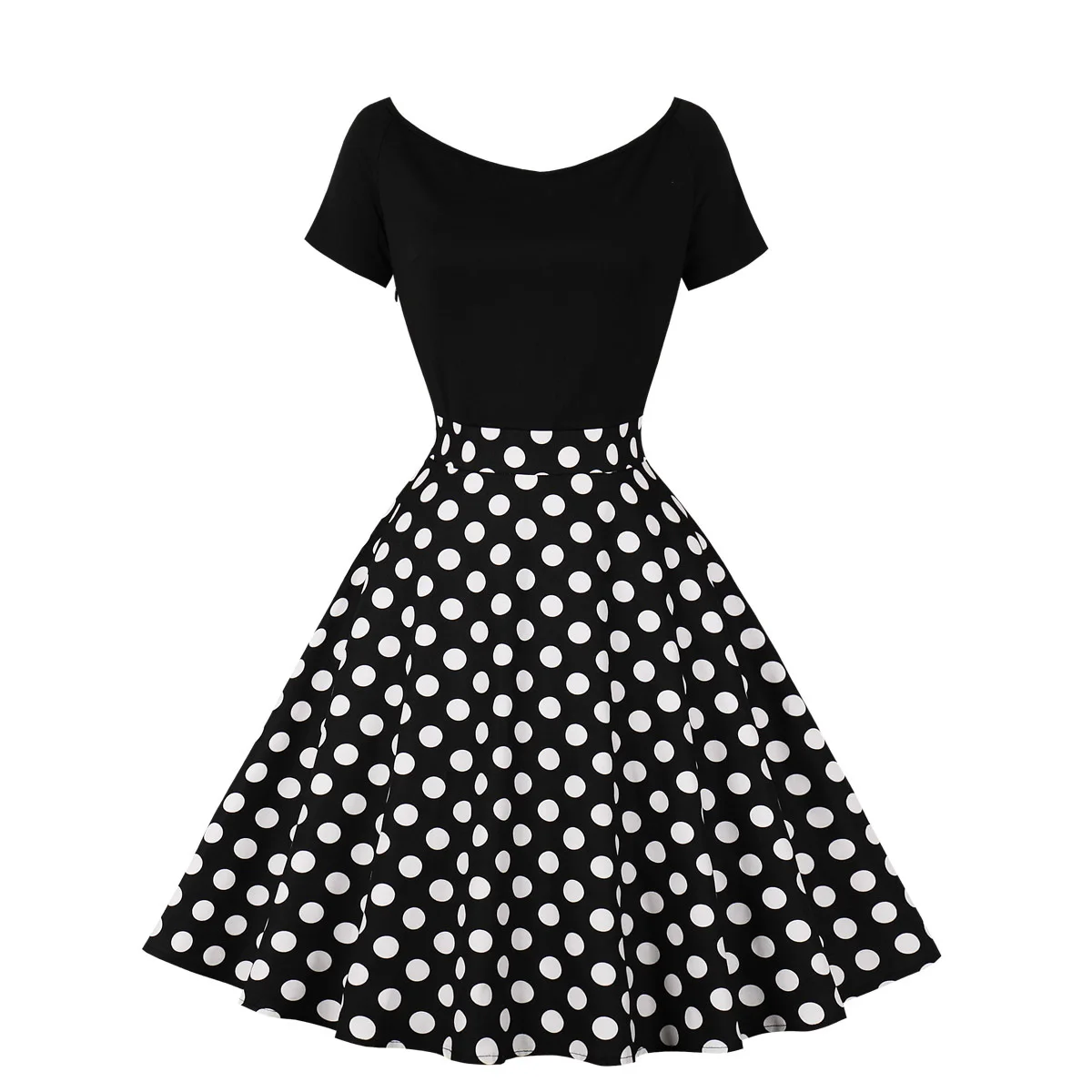 2025 Patchwork Vintage Swing Women's Party Dress Polka Dot Black Flare Robe  Sundress Cotton 50s 60s A Line Summer Pin Up Dresses - AliExpress 200000345