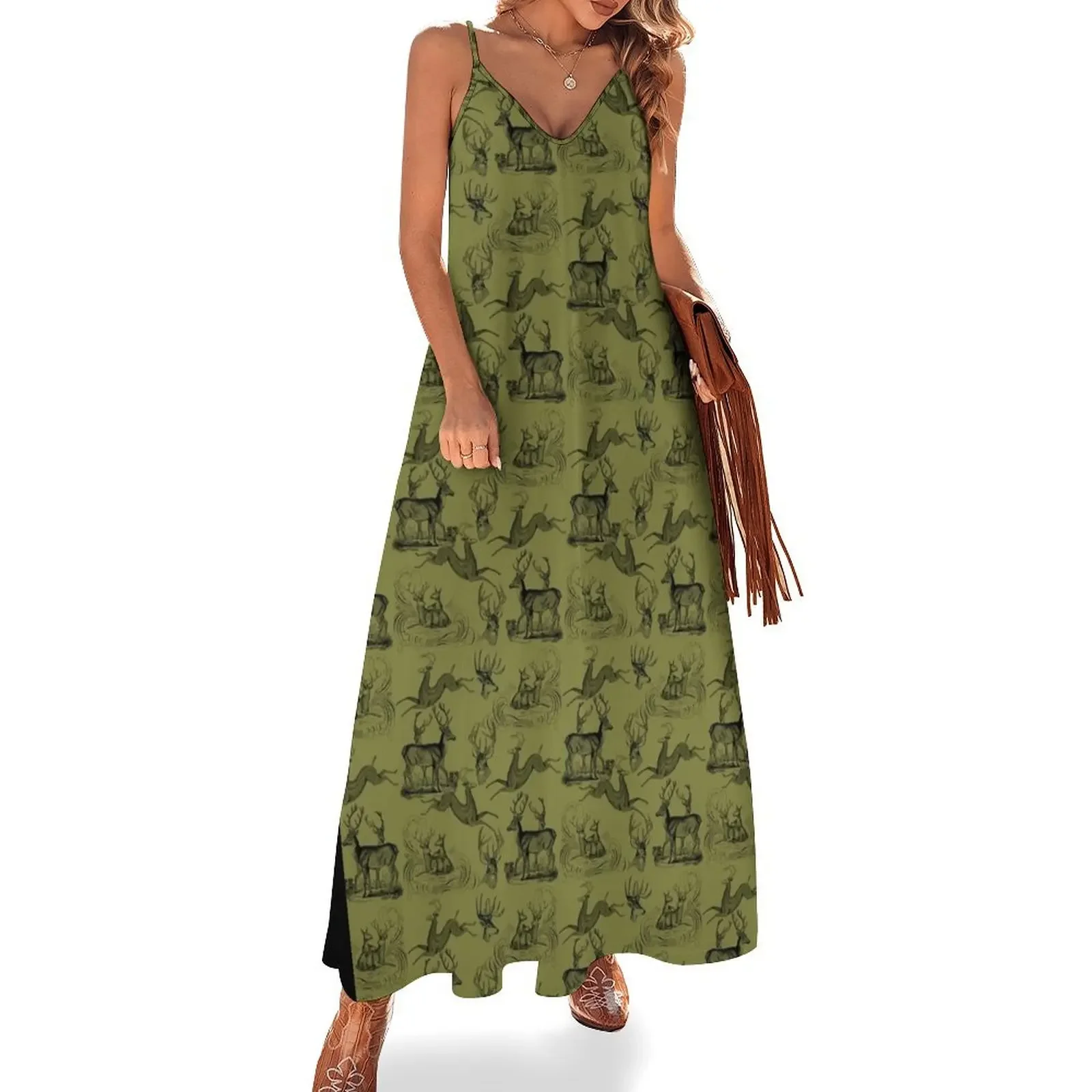 

Rustic Woodsy Vintage Deer Outdoors Nature Theme Pattern Sleeveless Dress summer dress for women 2025 loose summer dress