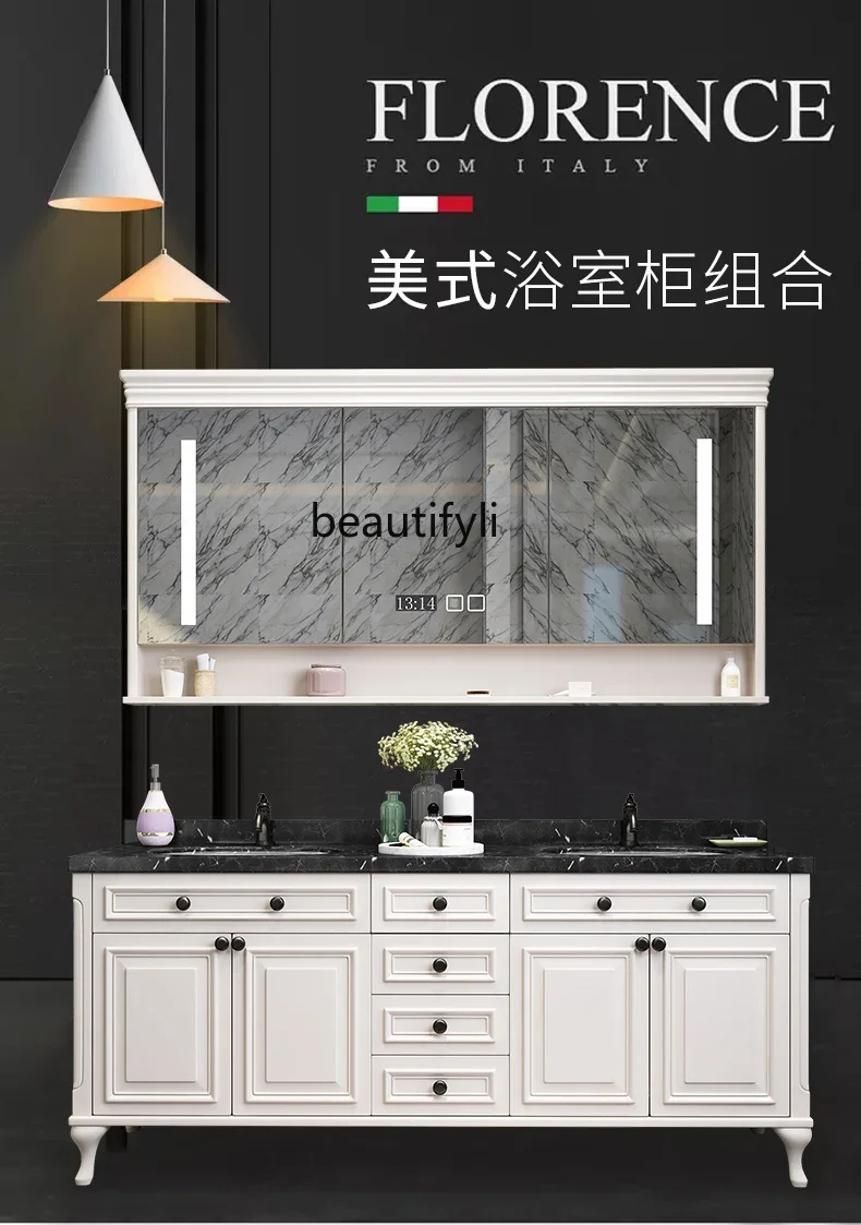 American Bathroom Cabinet Floor Oak Smart Mirror Cabinet Wash Basin Combination Washstand