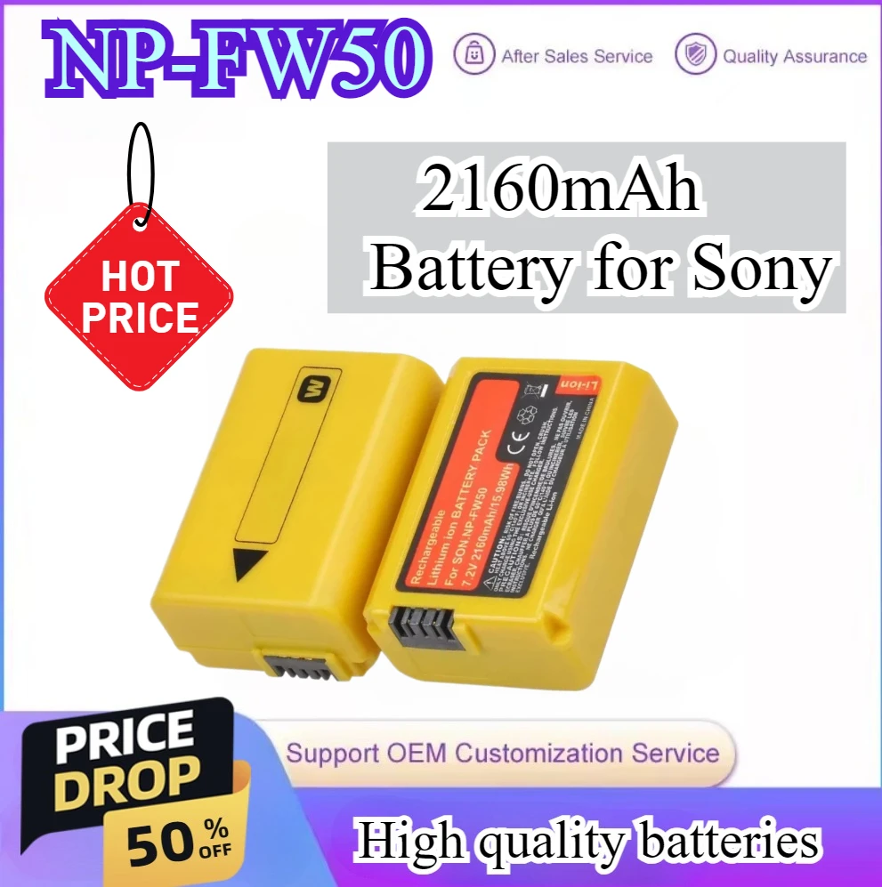 

2160mAh NP-FW50 Bateria NPFW50 Battery for Sony Alpha A6500 A6400 A7 7R A7R A7R II A7II NEX-3 NEX-5 ZV-E10L A6300 A6000 A5100