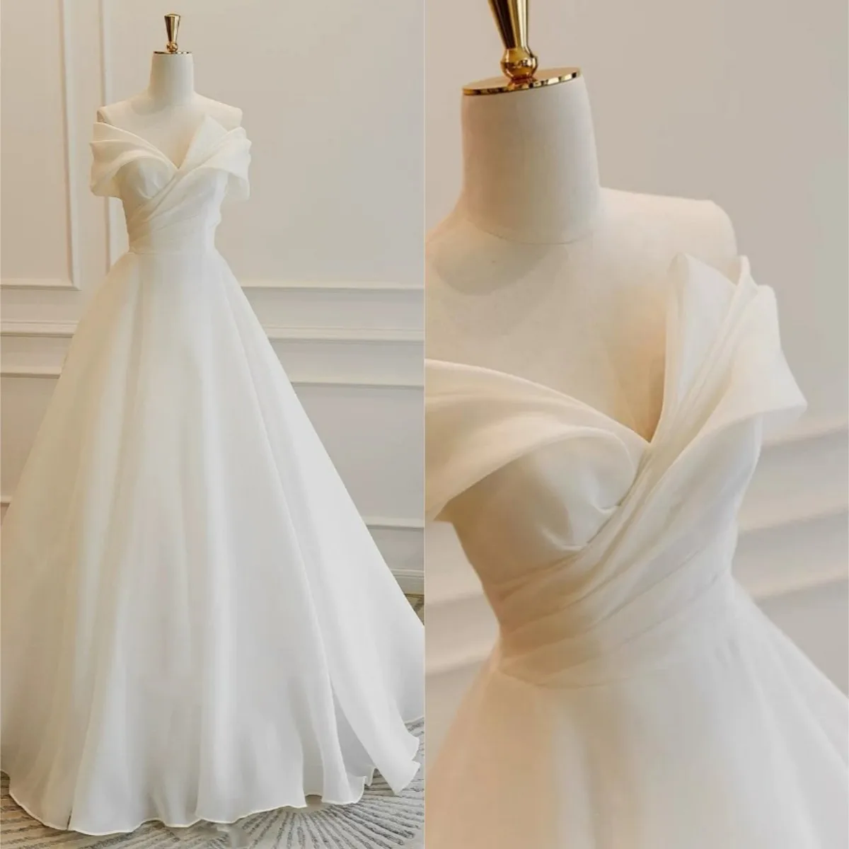 Vintage Off Shoulder Wedding Dresses Tulle A Line Bohemian Bridal Gowns  Abito Sposa Semplice Floor Length Vestidos De Novia