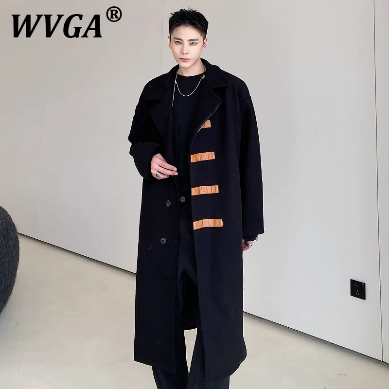 

WVGA Tops Winter New Man Tide High Street Thickened Long Woolen Jacket Trendy Striped Niche Chic Casual Trench Coats Ins W11628
