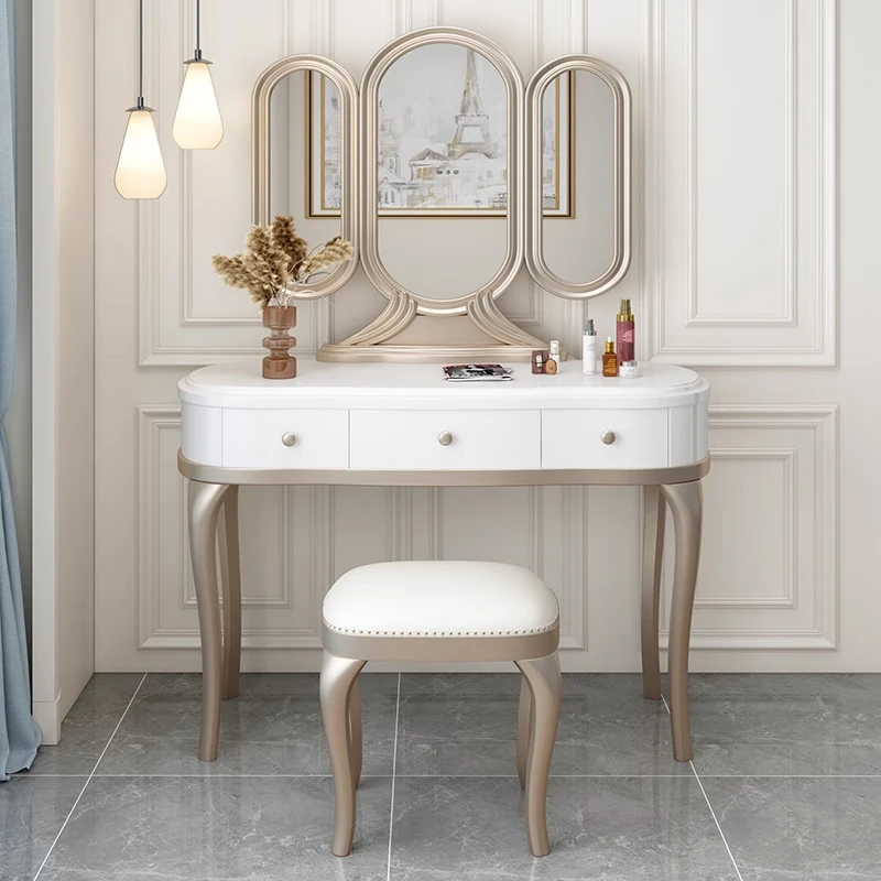 

European Luxury Vanity Table Bedroom Makeup White Mirror Storage Dressing Table Women Modern Mesa De Maquillaje Home Furniture