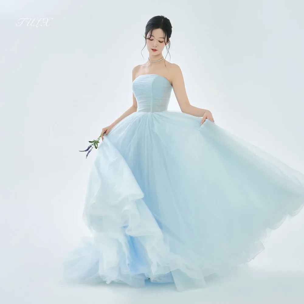 

TULX Fairy Tulle Blue Evening Dress Korea Photo Shoot Strapless Wedding Party Dress Floor Length Corset Dress Customized 2025