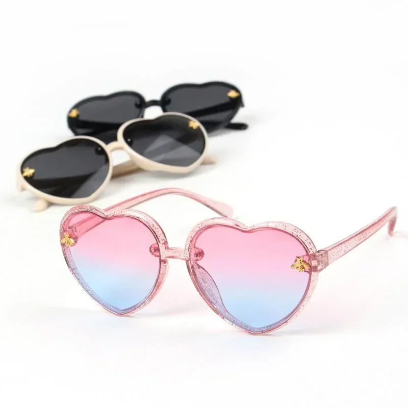 Gafas de sol con forma de corazón para niños y niñas, lentes de sol Retro de dibujos animados, color rosa, UV400