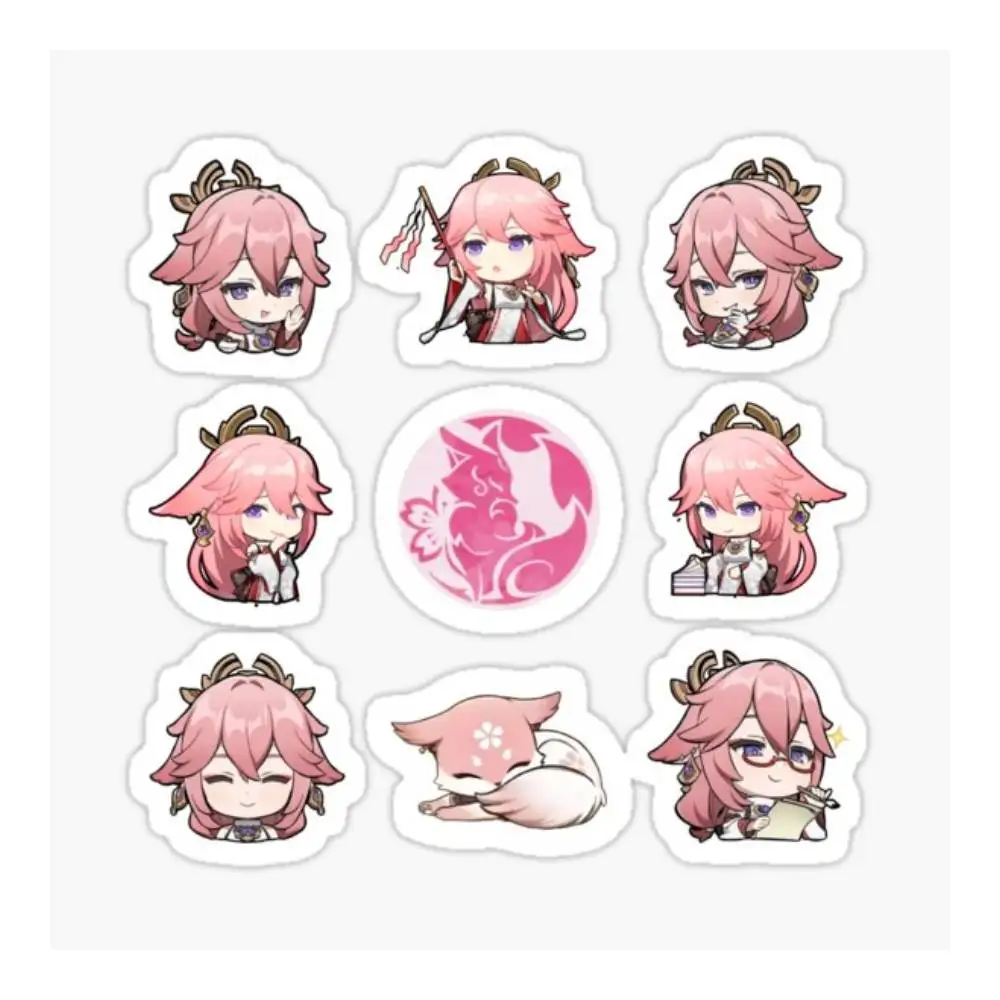 Genshin Impact Yae Miko Chibi Sticker Car Window Bumpers Die-cut Vinyl Stickers Decorative Accessories