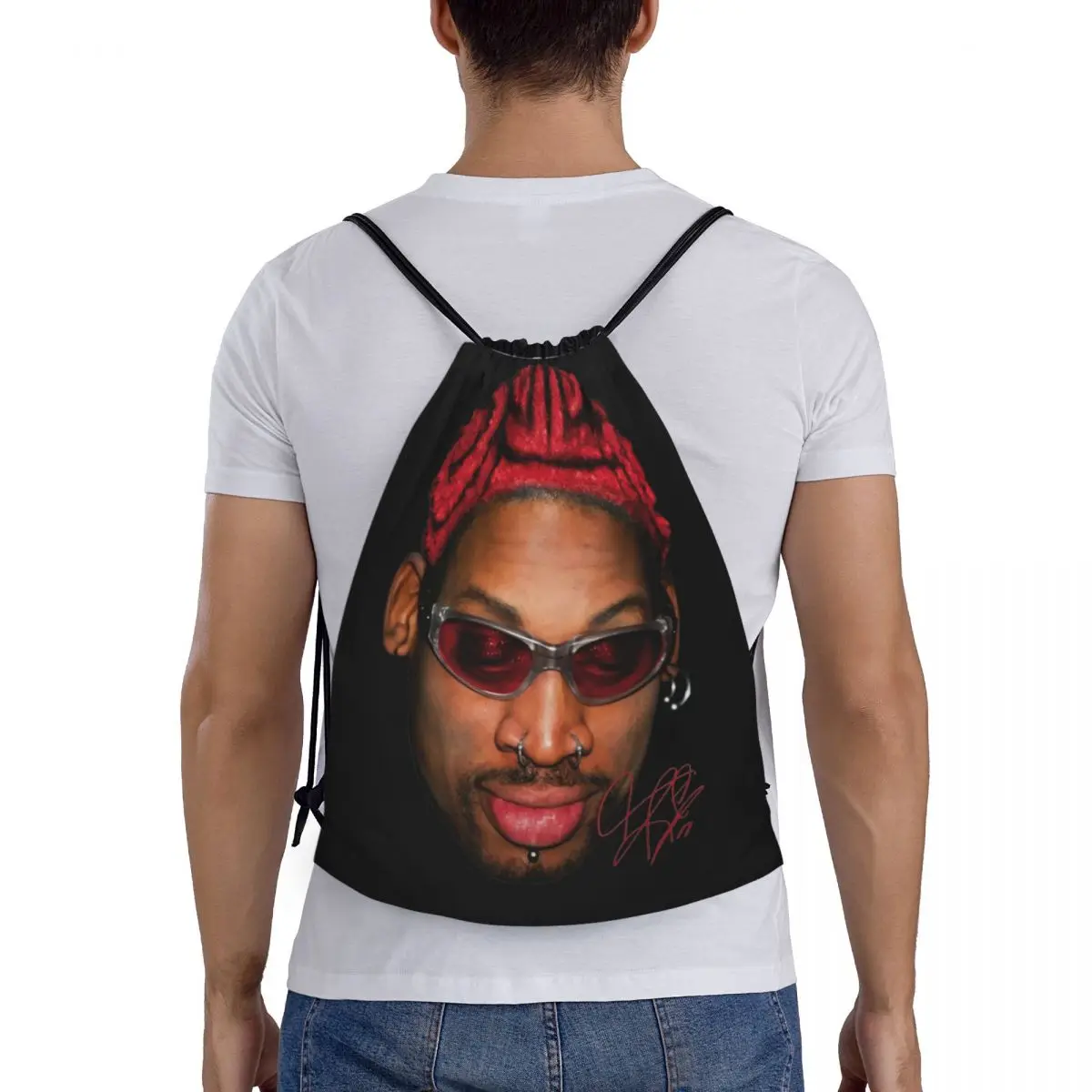 Cool Dennis Rodman Head Drawstring Backpack Sports Gym Sackpack Water Resistant Hip Hop String Bags for Running