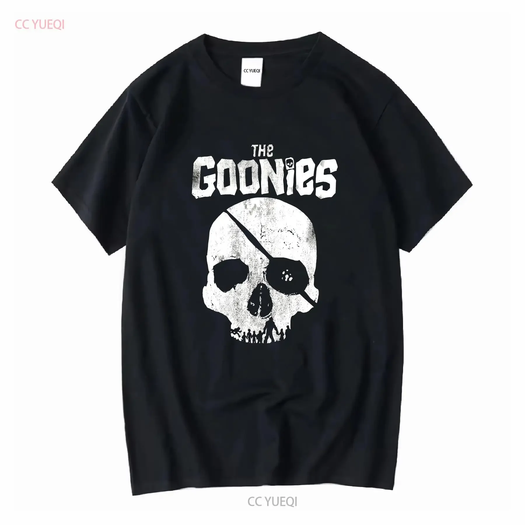The Goonies Never Say Die Skull Eye Patch Gray 80s Movie T Shirt Men's S vintage Washed streetwear Top For Everyday Wear Casual