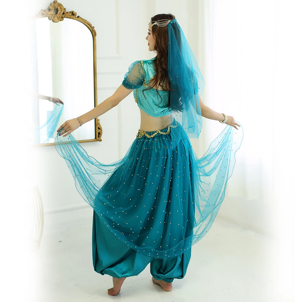 بوليوود الرقص الشرقي الياسمين زي علاء الدين هالوين الزي الياسمين الأميرة ازياء البط البري للنساء/الفتيات الحجاب السراويل العليا