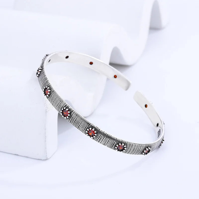 925 Sterling Silver Bracelets for Women Men String Accessories Trend Vintage Red Stone Pendant Party Jewelry Gift - Image 4