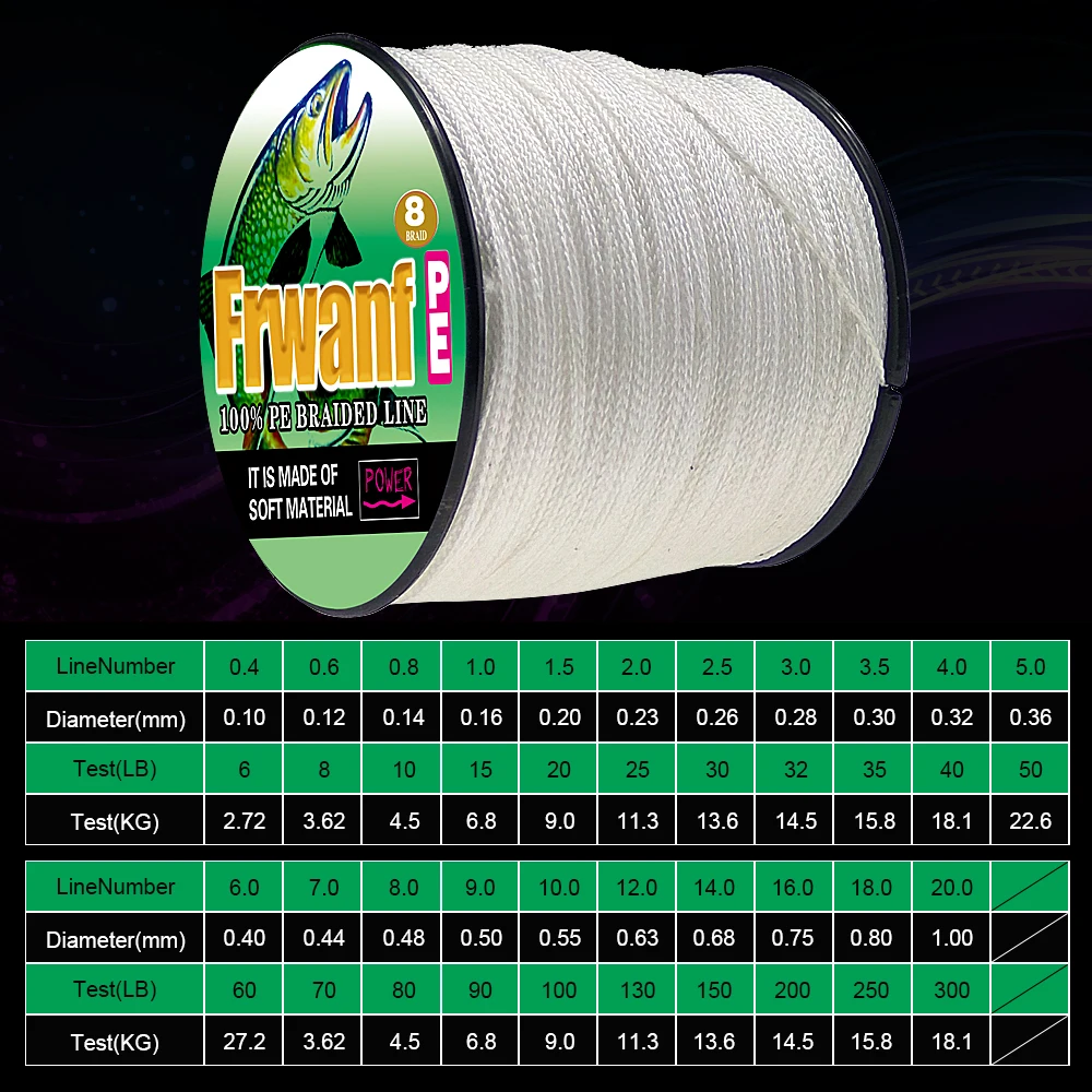 Frwanf 8 Strand Japan Super Strong PE Braided Fishing Line Multifilament Fishing Line 500m Braid Thread Black 8 Braid 6LB -300LB