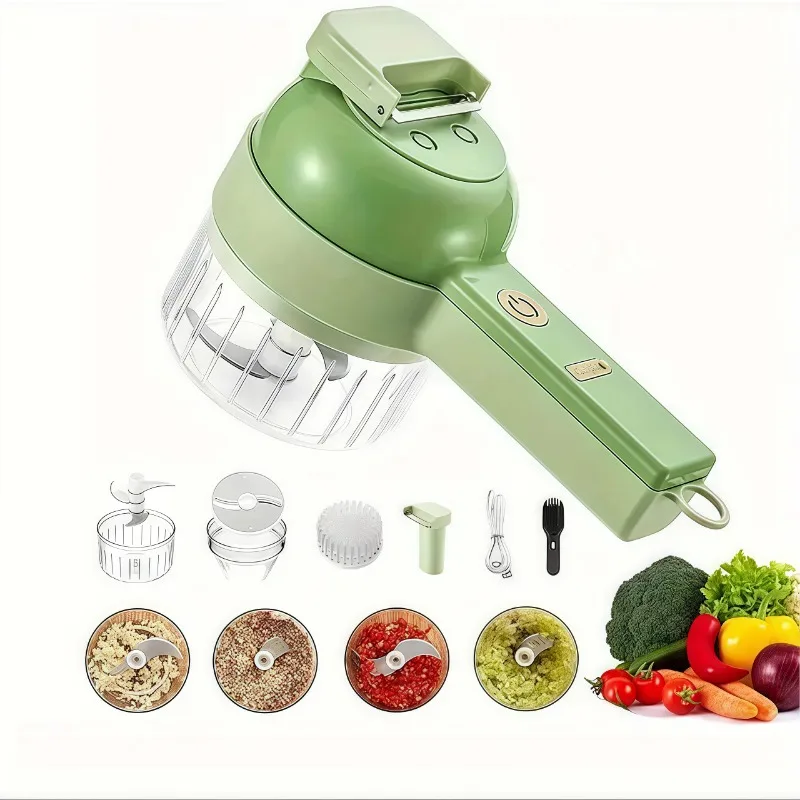4 in 1 Handheld Electric Vegetable Cutter Wireless Chop Garlic Mash Minced Slice Onion Cutting Multifunctional Cooking Gadget