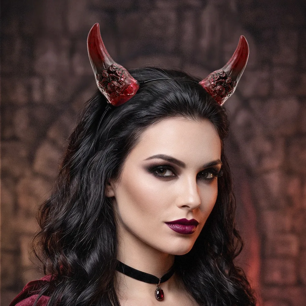 Gothic Devil Ox Horn Headband Demon Horns Hair Hoop Halloween Cosplay Costume Headwear Party Fancy Dress Women Hair Accessory