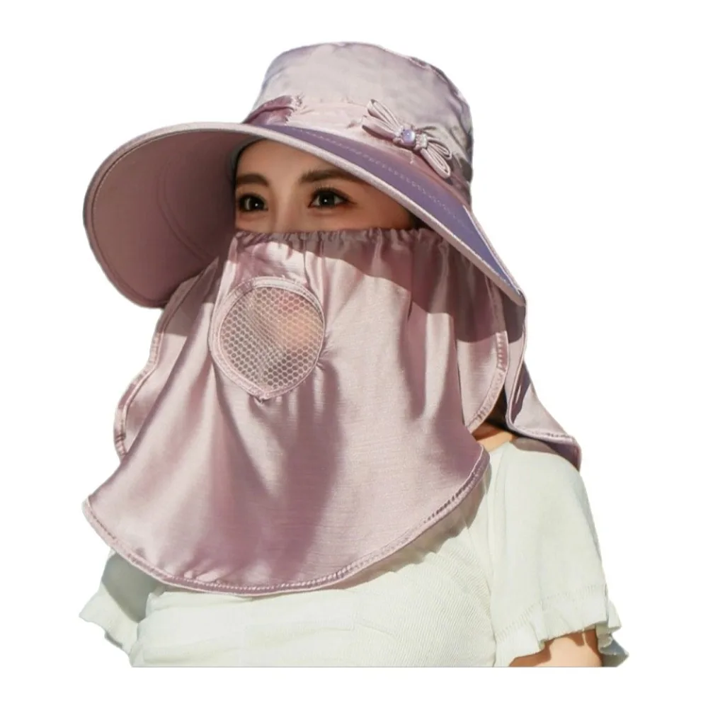 

Wide Brim Sunshade Sun Hat Breathable Lightweight Women Picking Tea Hat UV Protection Face Cover Neck Flap Hat Summer Season