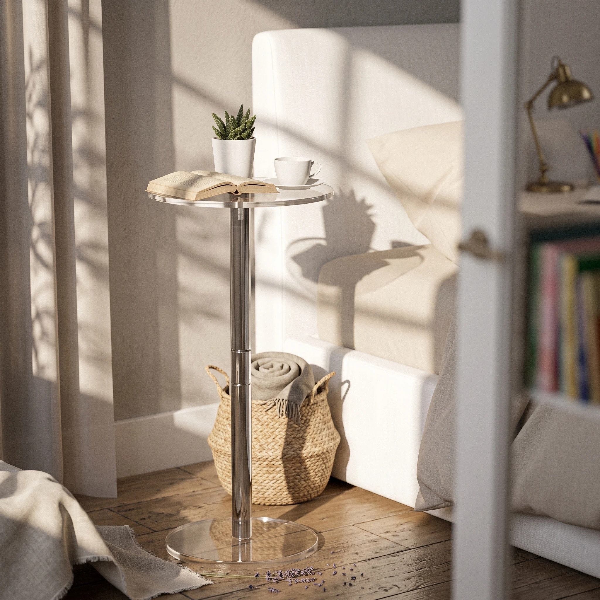 Acrylic Side Table Transparent Acrylic Pedestal Table Furniture High Clarity Lightweight for Living Room, Bedroom