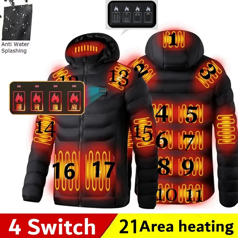 TODWARM Heated Jacket 21 Areas Winter Men\'s Women\'s Motorcycle Jacket USB Electric Heating Jacket Heated Vest Moto Thermal Cloth