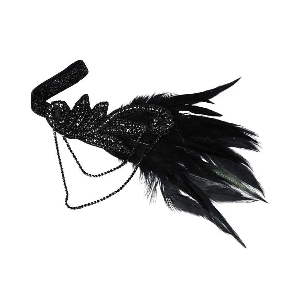 Gatsby Cosplay Dress Headwear Sequin Korean Style Headband Feather Headwear Masquerade Party Hair Accessories