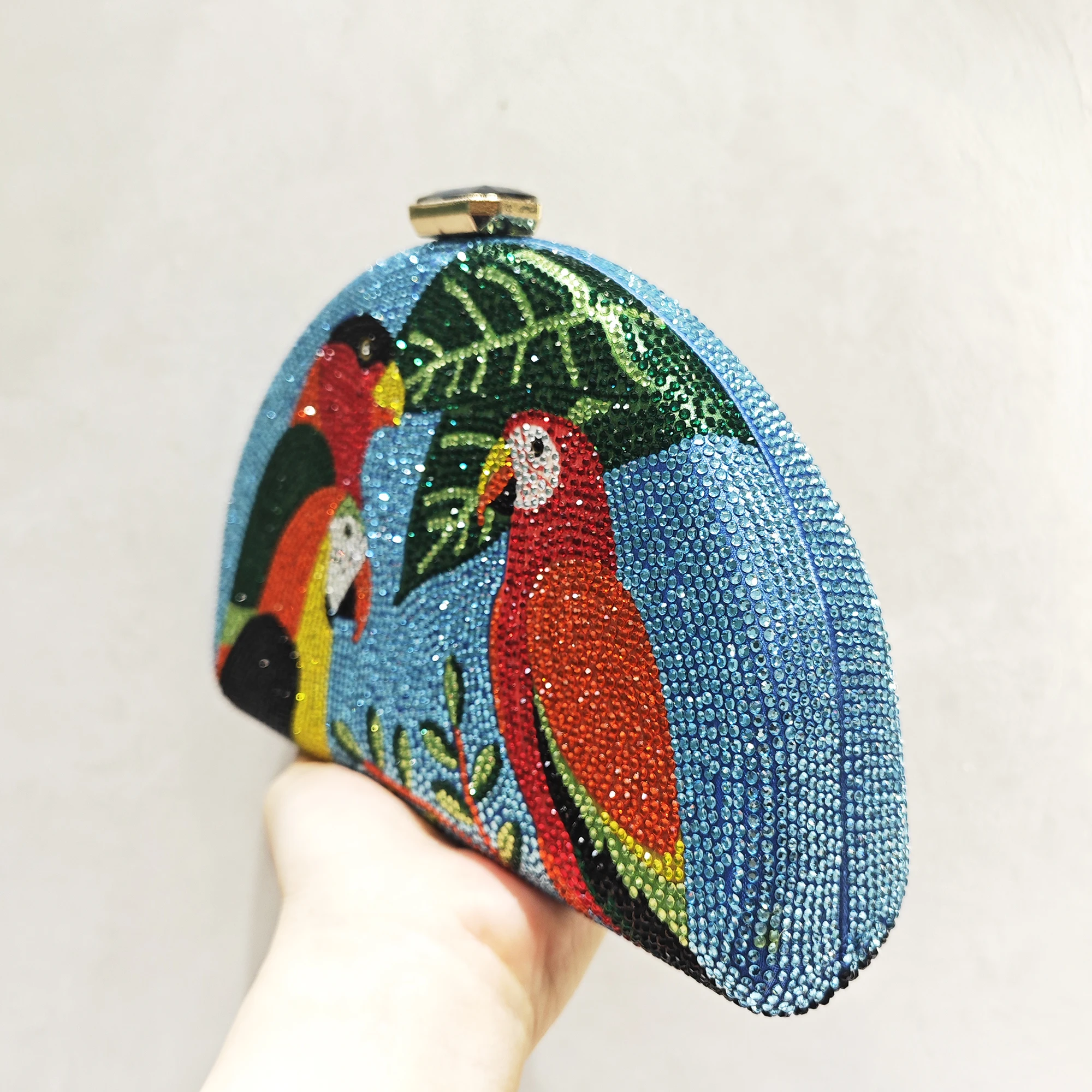 Simicircle Blue Diamond Evening Bag Bird Crystal Clutches  Women Colorful Wedding Party Purses Formal Minaudiere Lady Handbags