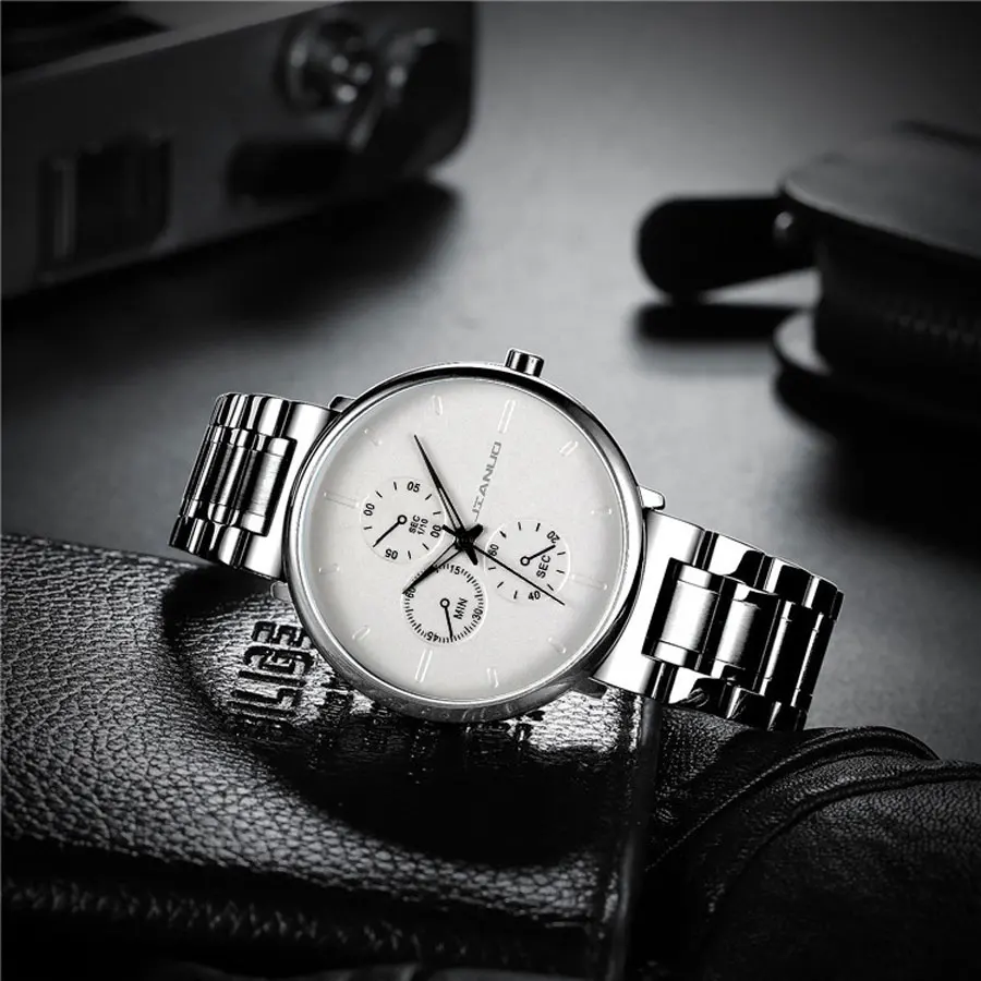 Korean style ultra-thin men\'s watch with stainless steel strap, British men\'s scale, simple quartz watch