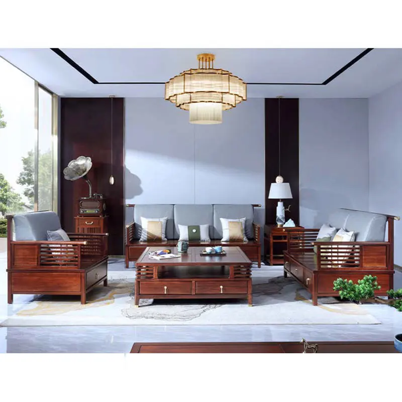 *# High Quality Living Room Chinese Sofa Chairs Set Classic Split Type Chinese Solid Wooden Sofa Set