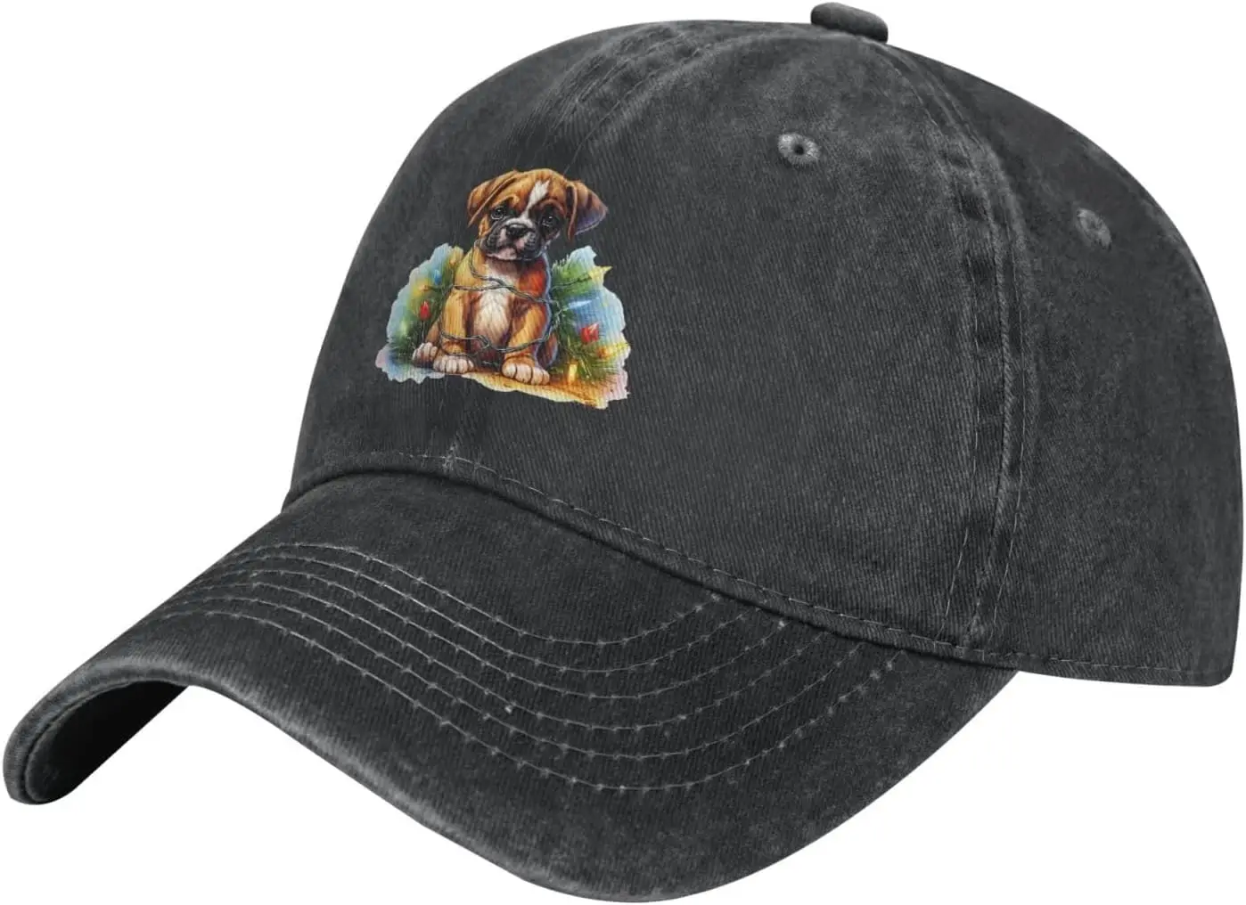 Boxer Puppy in Xmas Lights Hat Women Baseball Caps Vintage Hat