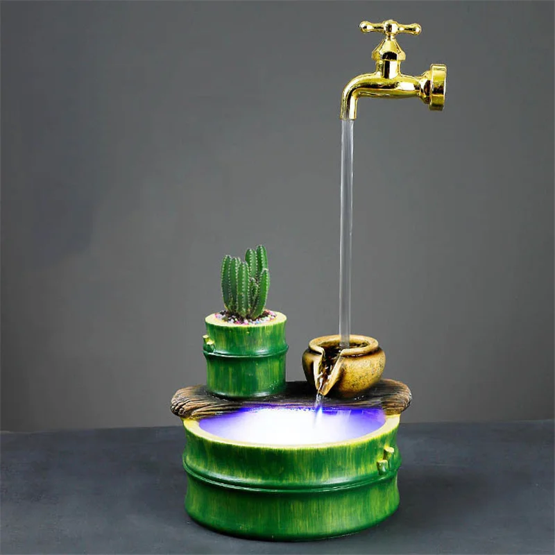 Office Tabletop Ornaments Desktop faucet  Water Waterfall Fountain With Color Changing LED Lights Spray home accessories