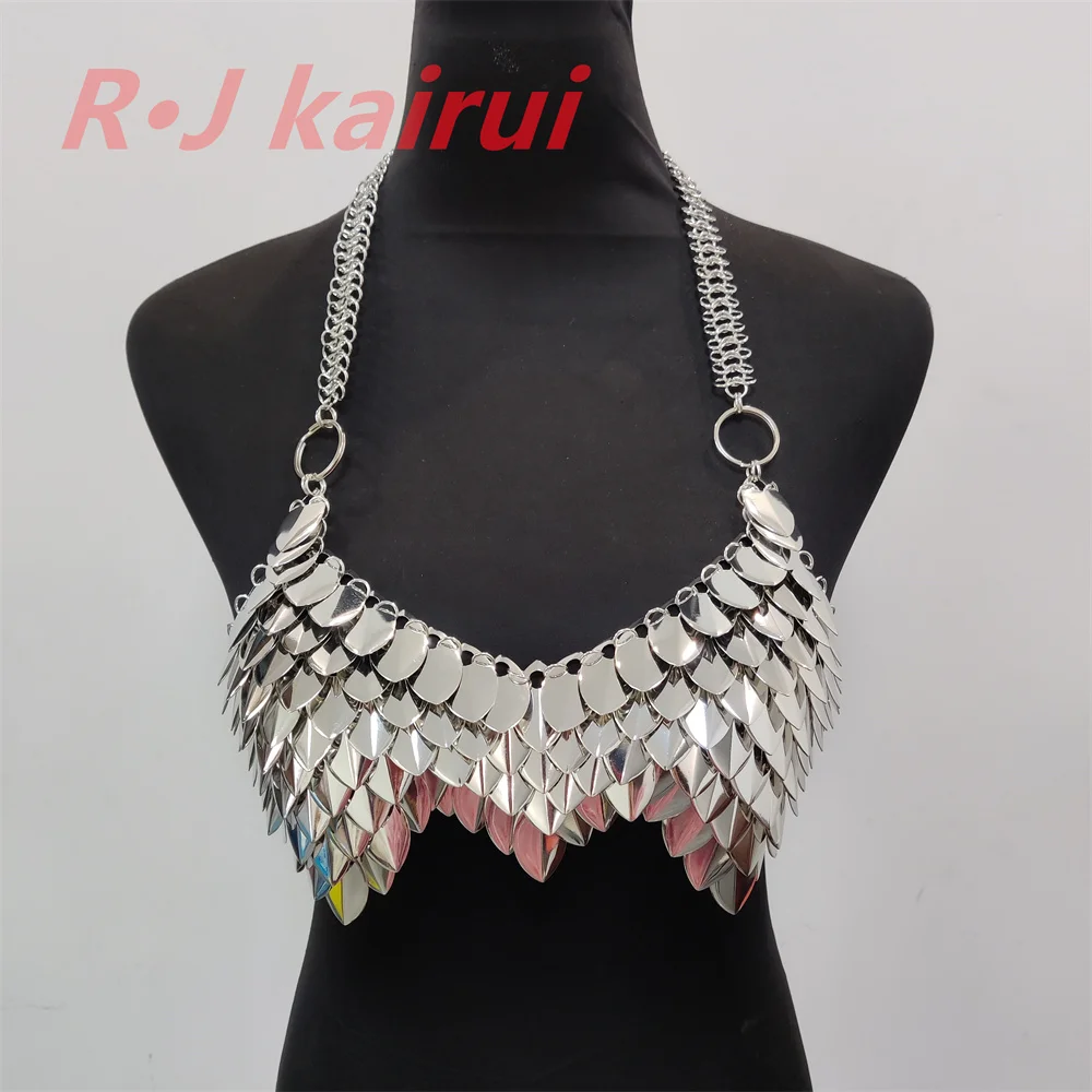 

RJ новый стиль, женские русалки, рыбья чешуя, цепочки на шею, многослойный бюстгальтер с цепочкой, чешуя дракона, ювелирные изделия, 2 цвета