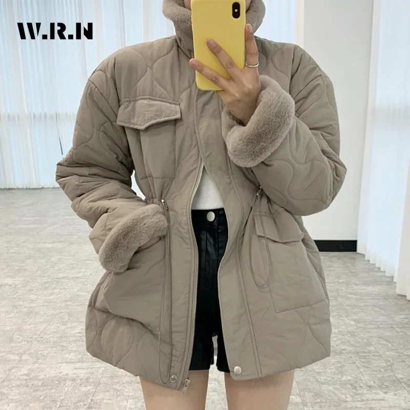 2023 Winter Korean Casual Retro Single Breasted Parkas Zipper Jacket For Women Loose Outerwear Warm Thick Solid Fashion Coat