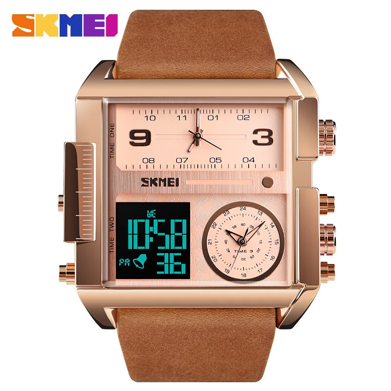 Official brand free shippingMultifunctional Square Waterproof Three-Time Large Dial Men's and Women's Electronic Watch