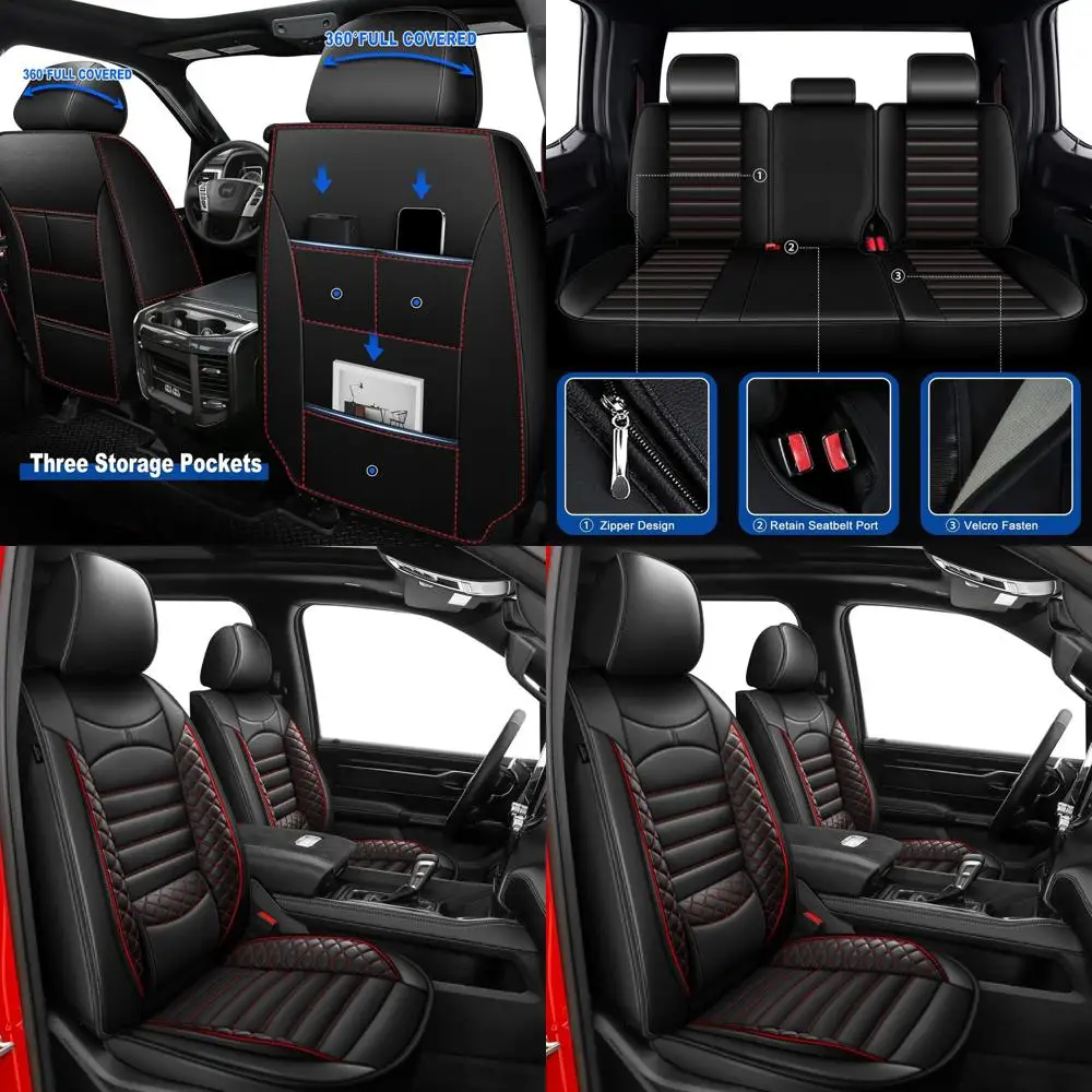 

Universal Seat Covers for RAM 1500-3500 2002-2026, Crew Cab with Flat Bench, Redline Design