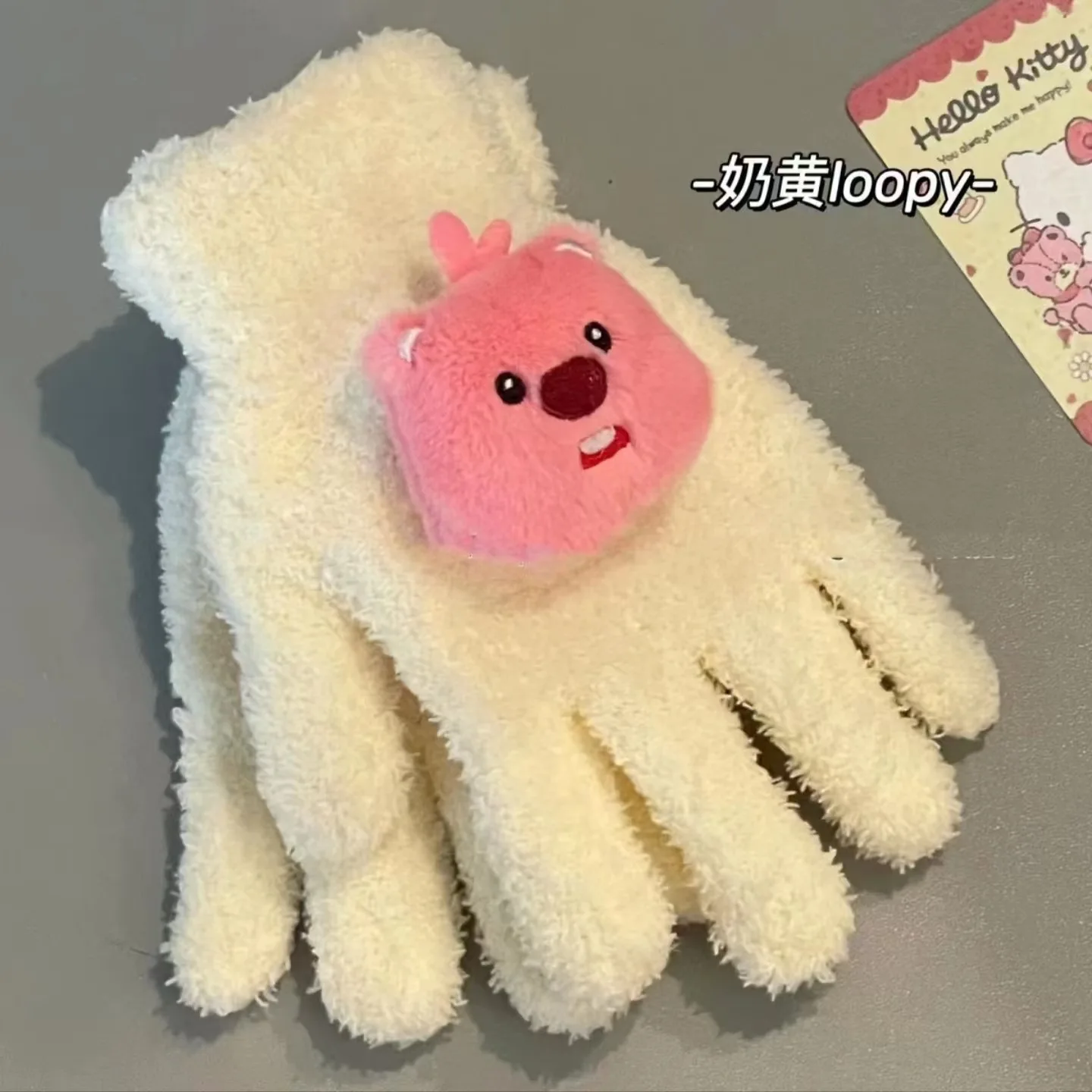 

Cute little beaver loopy plush girl gloves coral velvet student riding split-finger gloves female winter warmth