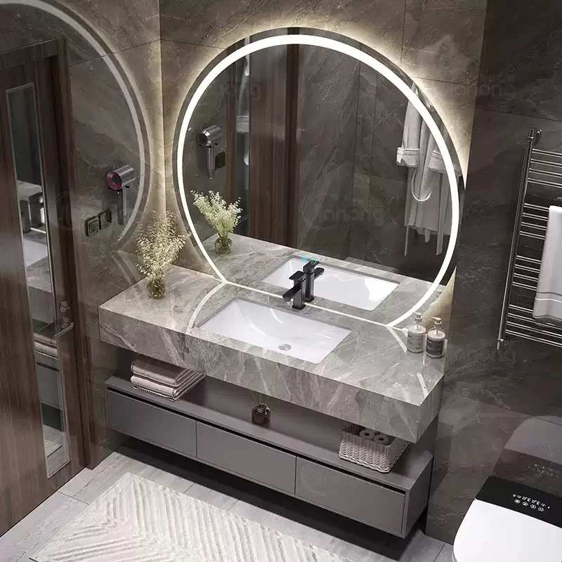 

Hotel Rock Plate Ceramic Seamless Integrated Basin Bathroom Vanity Cabinet Toilet Basin Cabinet Combination