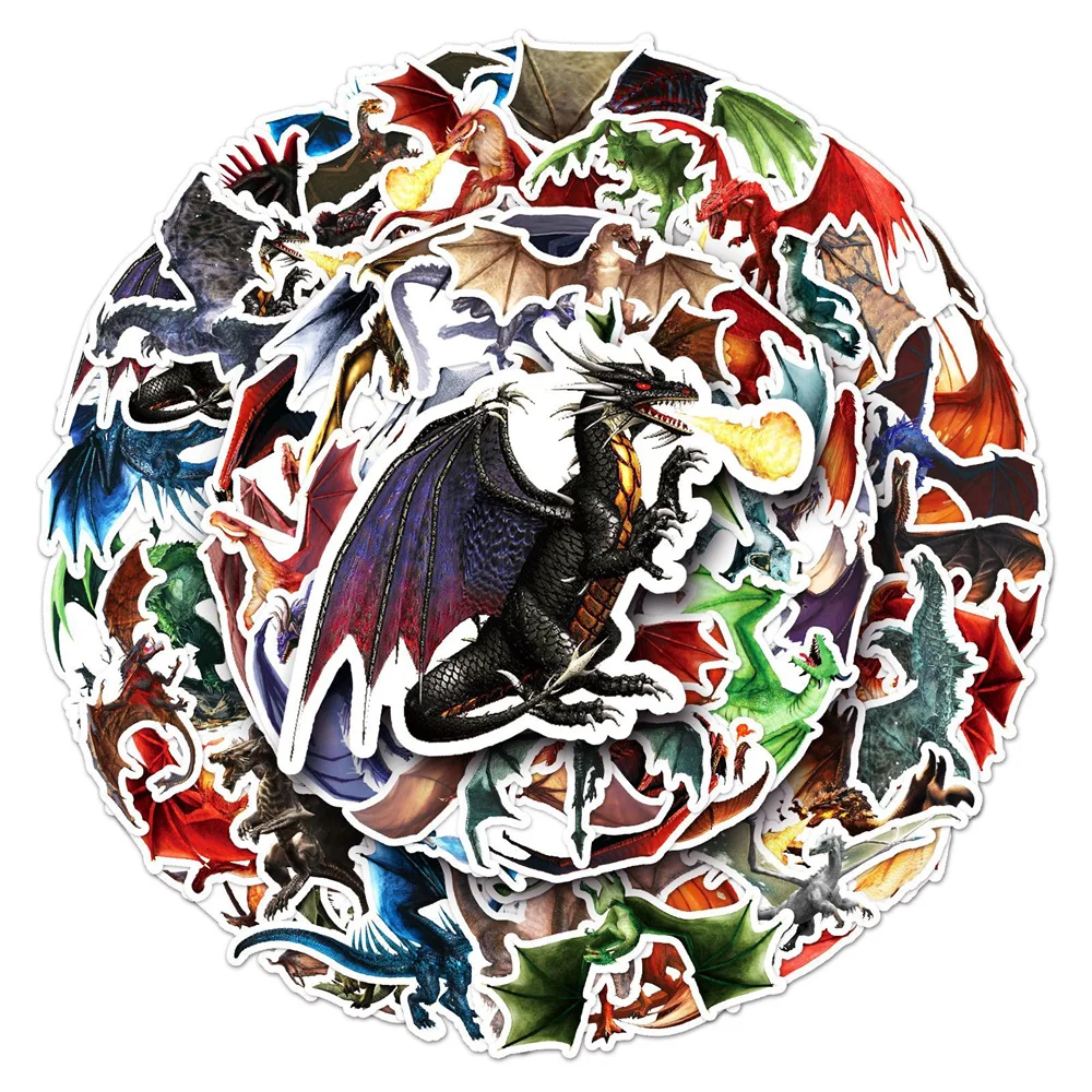 Evil Dragon Stickers for Scrapbook, Stationery, Laptop Craft Supplies, Cartoon Sticker, Vintage Scrapbooking Material, 50Pcs