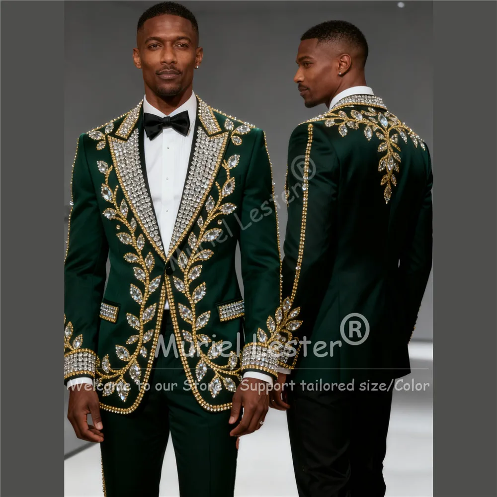 

Мужские костюмы с уникальным дизайном и бриллиантами, комплект из 2 предметов, пиджаки для выпускного жениха, приталенные свадебные смокинги, наряд по индивидуальному заказу, trajes para hombre