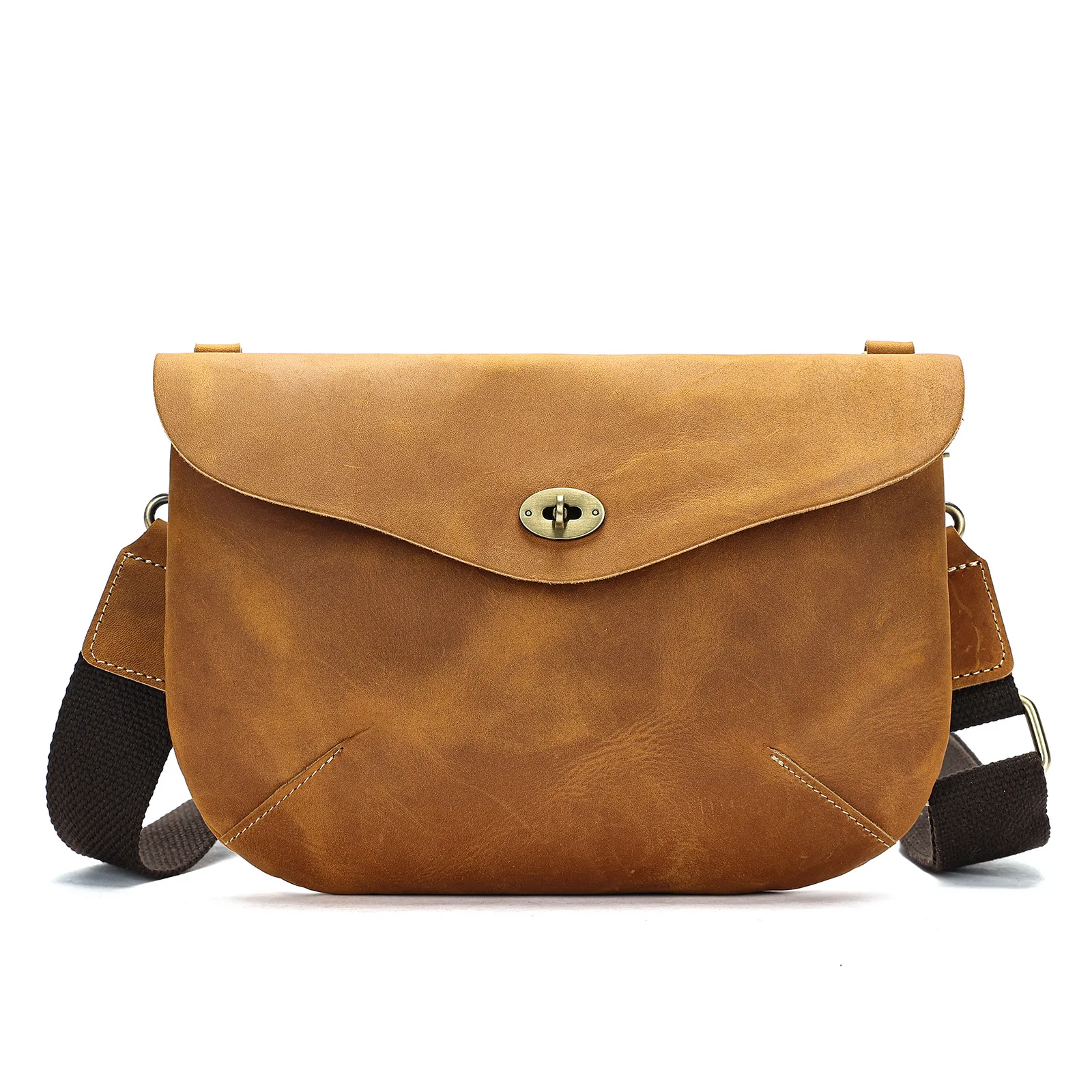 Vintage Crazy Horse Leather Men's Crossbody Bag Classic Flap Shoulder Messenger Bag Business Casual