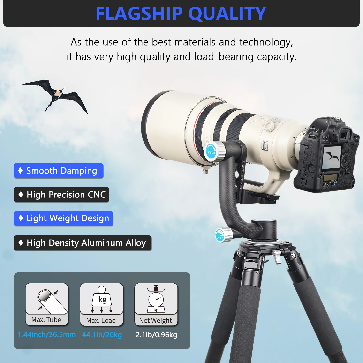 Professional Gimbal Tripod Head for Telephoto Lens 720 Panoramic Gimbal Head for Bird watching Carbon Fiber Heavy Duty Heads