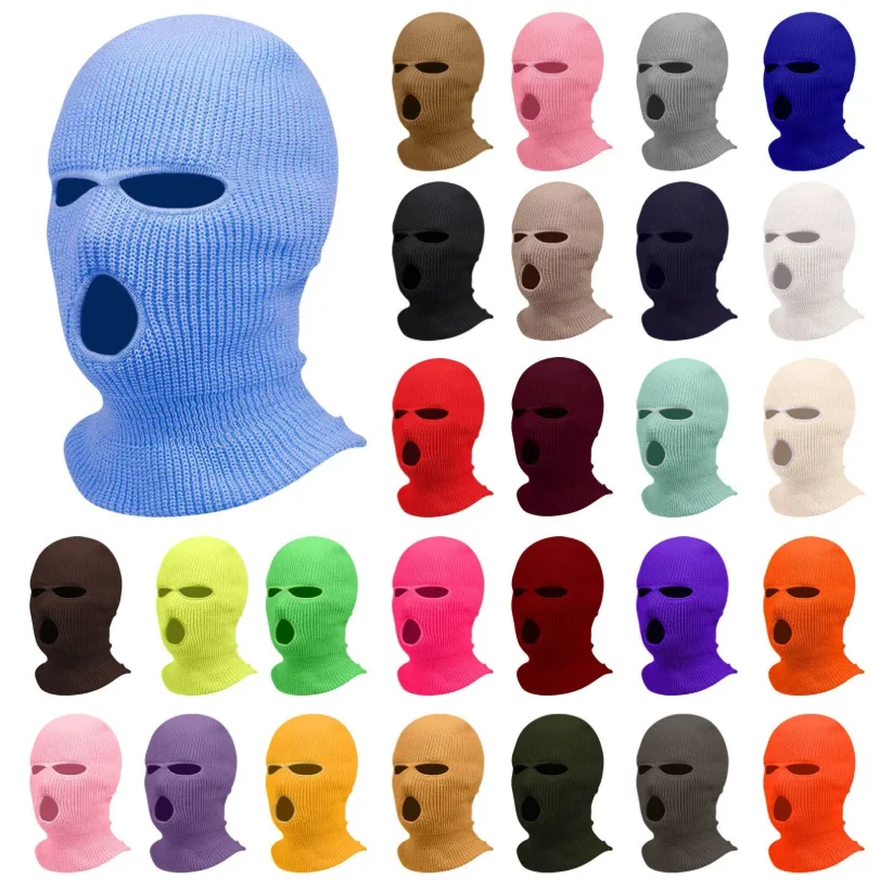Motorcycle Windproof Full Face Knit Hats Custom SkiMask Men Warm Wool Balaclava embroidery Winter