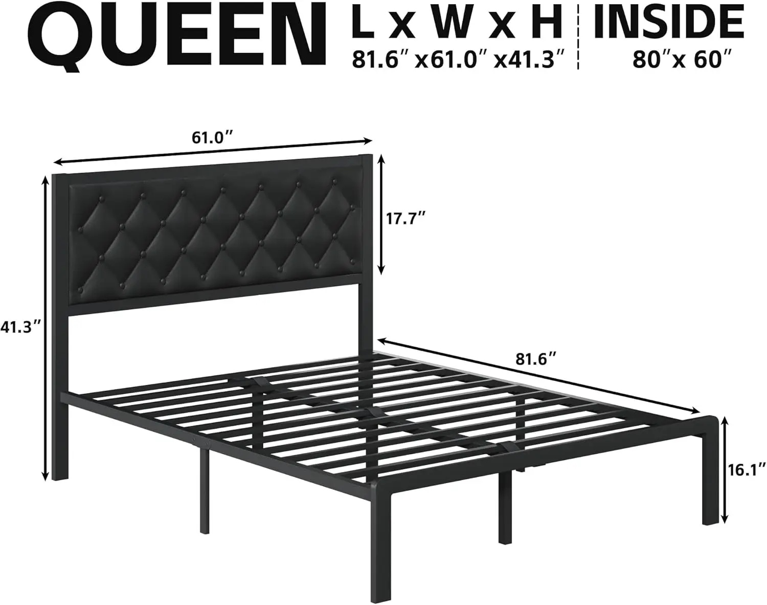 Queen Bed Frame with Headboard PU Leather Upholstered Bed Frame Platform,All Metal Slats Support Platform Bed Frame with Storage