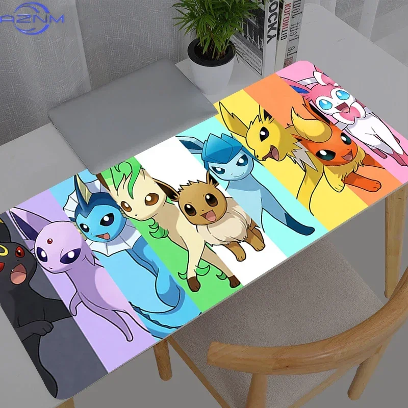 Eeveelutions Rainbow Vertical Stripes Large Mousepad, Rubber Non Slip Extended Gaming Desk Mat, Anime Cartoon Table Pad for Lapt