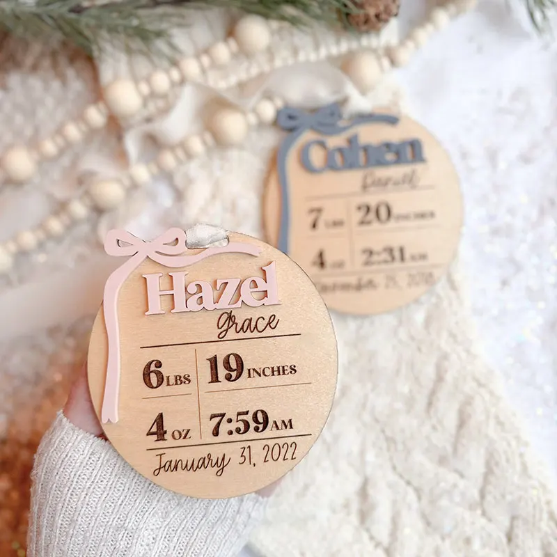 

Персонализированная табличка с именем малыша и объявлением о рождении, с бантом, подарок на рождение ребенка, крестину, бэби-шауэр