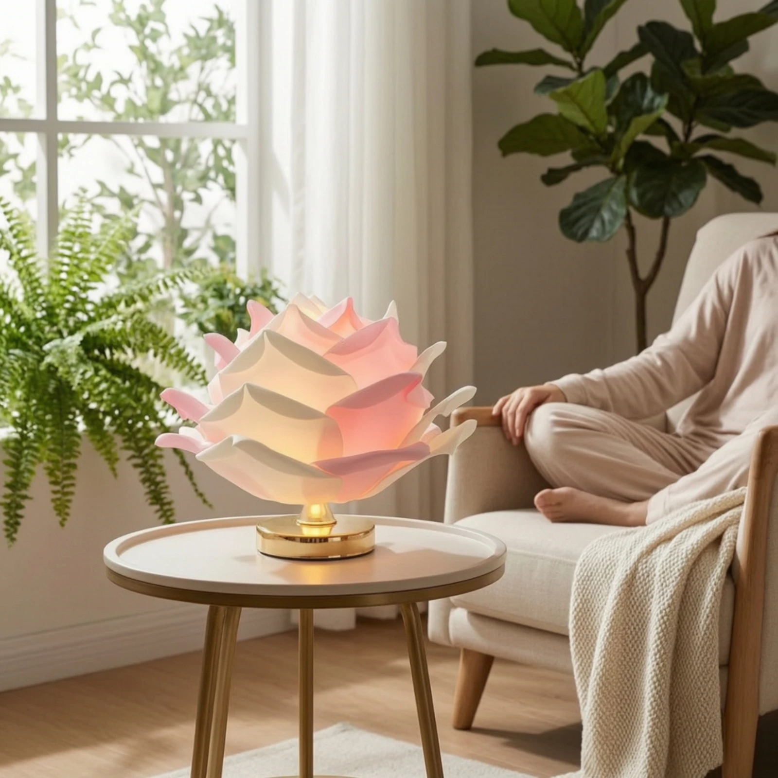 Lotus Lamp Ambient Lamp with Petal Shade Decorative Soft Light for Bedside, Bedroom